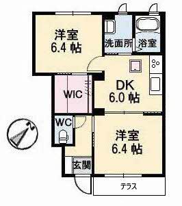 SHIONII A棟(2DK/1階)の間取り写真