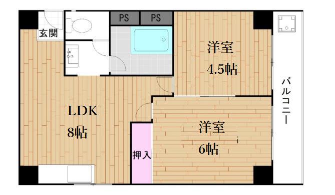 コーポラス翌檜(2LDK/4階)の間取り写真