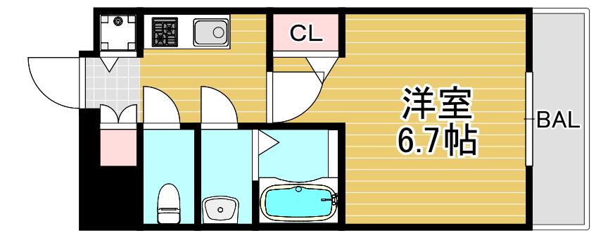 セオリー大阪フルール(1K/2階)の間取り写真