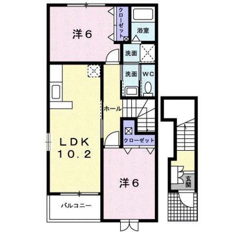 パラッツオ 雲雀(2LDK/2階)の間取り写真