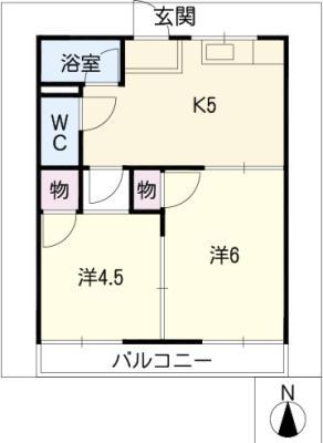 コーポサングリーン(2K/2階)の間取り写真