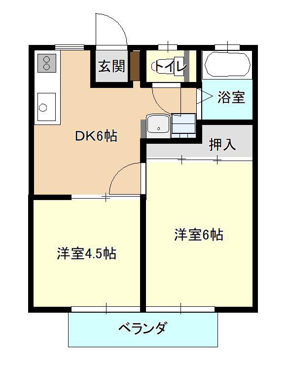 サンシティ手城A(2DK/1階)の間取り写真