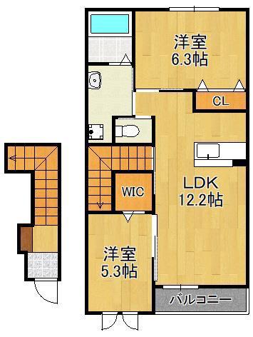 メゾン東二島(2LDK/2階)の間取り写真