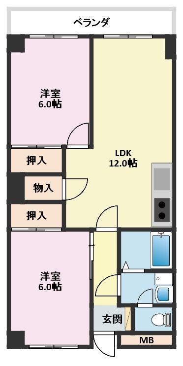 ユトリロ下地3(2LDK/6階)の間取り写真