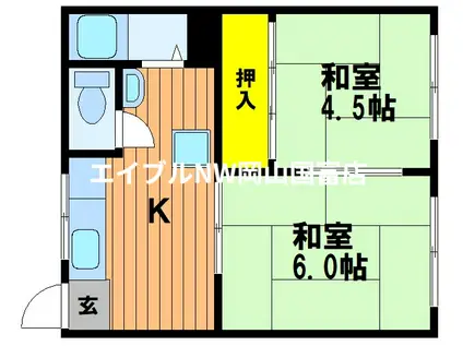 川本コーポ(2K/1階)の間取り写真