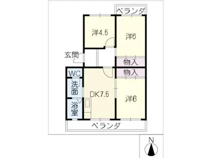 エステートオーク(3DK/4階)の間取り写真