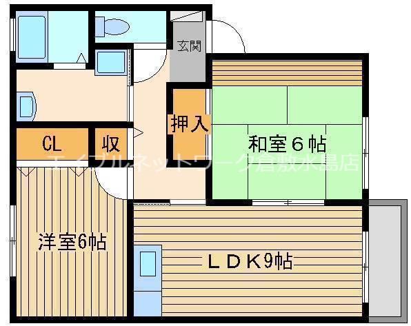 ベルリーフ花尻B(2LDK/2階)の間取り写真