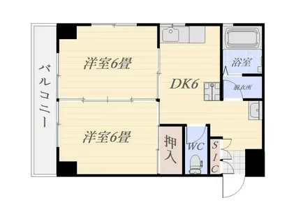 ルクール西千石(2DK/3階)の間取り写真