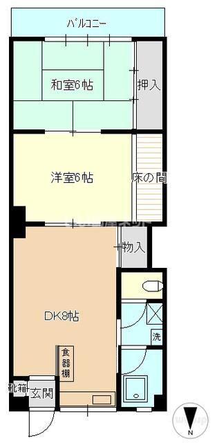 ドルフィン藤塚(2DK/2階)の間取り写真