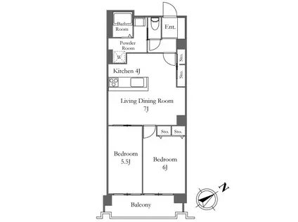 六本木ビュータワー(2DK/15階)の間取り写真