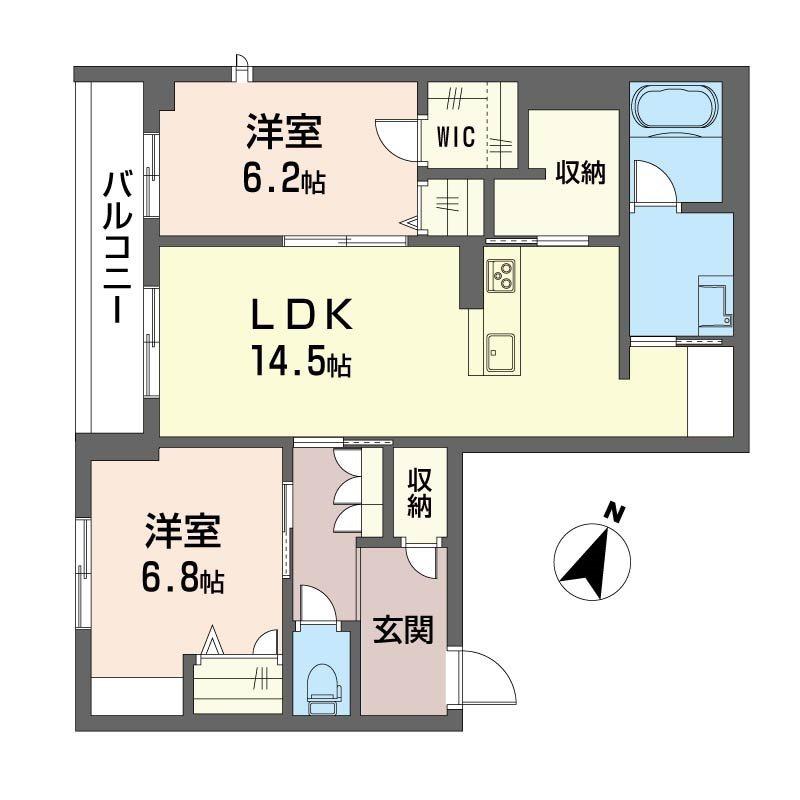 マンスフィールド ヤマコ(2LDK/2階)の間取り写真