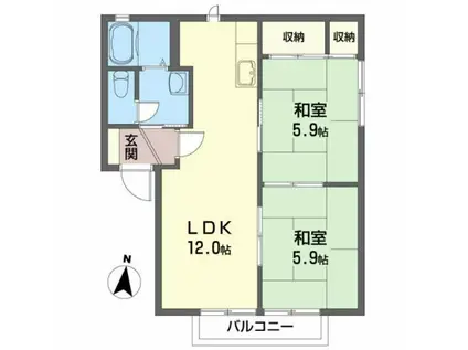 AXIS SUNLIGHT 玉川(2LDK/2階)の間取り写真