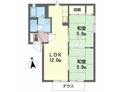グランデール C棟(2LDK/1階)の間取り写真