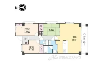 エクセラージュ嵐山(3LDK/5階)の間取り写真
