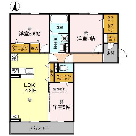 近鉄奈良線 新大宮駅 徒歩18分 3階建 築1年(3LDK/2階)の間取り写真