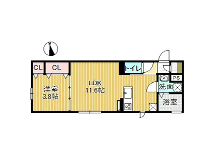 SERENITY(1LDK/2階)の間取り写真