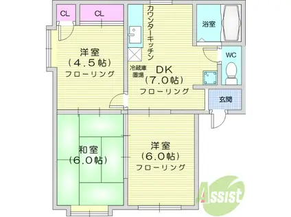 チェリータウン A棟(3DK/2階)の間取り写真