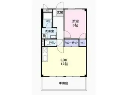 西里ハイツB棟(1LDK/1階)の間取り写真