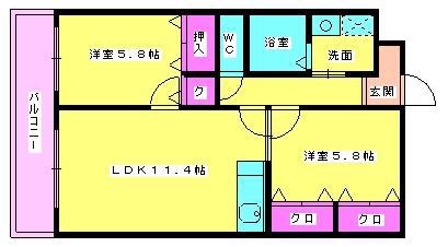 サンコーポ日佐(2LDK/3階)の間取り写真