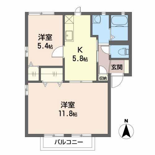 クレール東田 B棟(2K/1階)の間取り写真