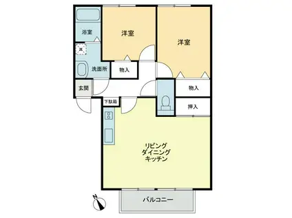 フォブール龍雲 B棟(2LDK/1階)の間取り写真