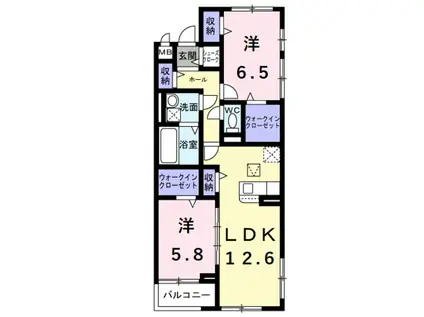 アイマコート 初芝(2LDK/2階)の間取り写真