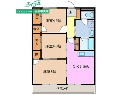 ロイヤルヨークヴィレッジII(3DK/2階)の間取り写真