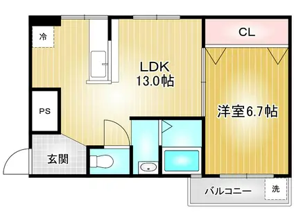 地下鉄名城線 黒川駅(愛知) 徒歩7分 5階建 築49年(1LDK/3階)の間取り写真