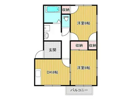 プレジール浜野 B棟(2DK/2階)の間取り写真