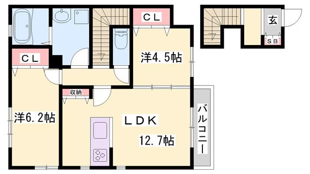 サンサージュ加納原田II(2LDK/2階)の間取り写真