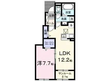 リーベ佐久CURRENT II(1LDK/1階)の間取り写真