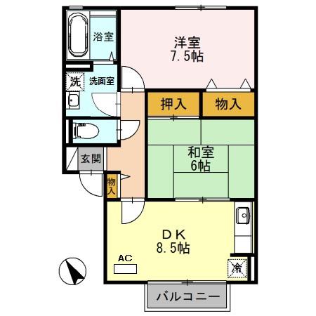 ラフィーネ98 B棟(2DK/2階)の間取り写真