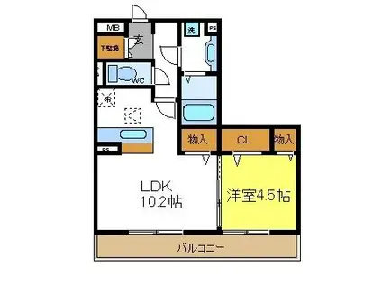 ロベリア宮町(1LDK/2階)の間取り写真