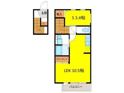 JR東北本線 盛岡駅 徒歩20分 2階建 築8年(1LDK/2階)の間取り写真