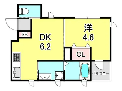 Jハイツ湊川(1DK/3階)の間取り写真