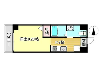 プランドール西院(1K/2階)の間取り写真