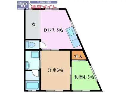 メゾン上浜(2DK/2階)の間取り写真