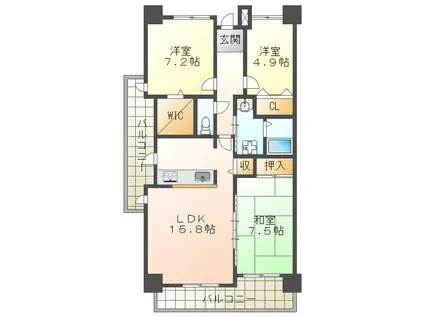 井吹西シティコート(3LDK/11階)の間取り写真