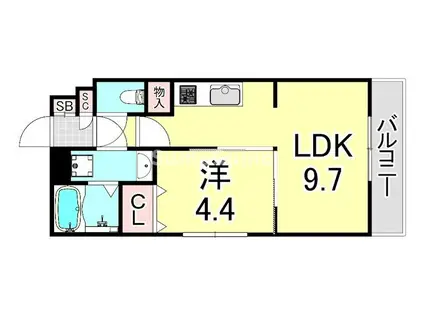 シティゼット西宮II(1LDK/2階)の間取り写真