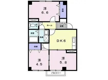 ヴィラージュ・ツボノII(3DK/1階)の間取り写真