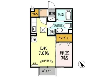 ウェールス(1DK/1階)の間取り写真