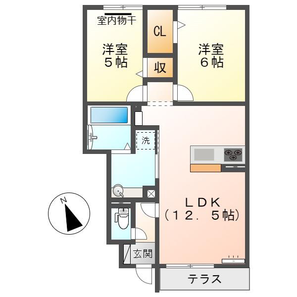 フェリスディア A棟(2LDK/1階)の間取り写真