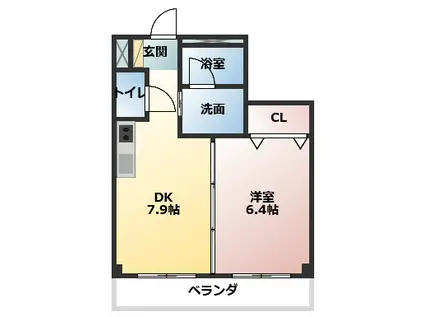 グレイスコート(1DK/2階)の間取り写真