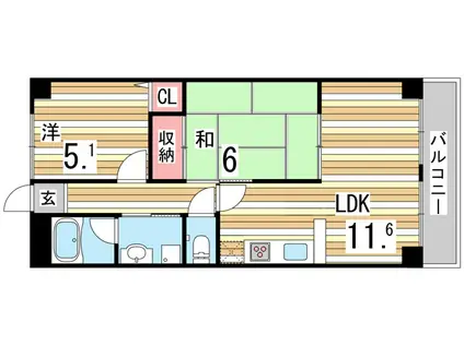 ベルベデール甲南(2LDK/4階)の間取り写真