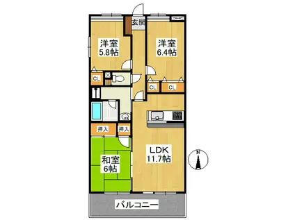 ウイル・アンクレール(3LDK/1階)の間取り写真