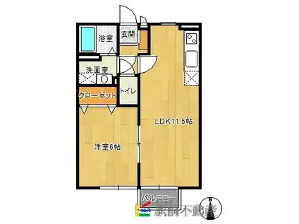 ルピナス天祐B(1LDK/2階)の間取り写真