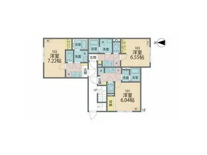 カインドネス厚木旭町II(1K/1階)の間取り写真