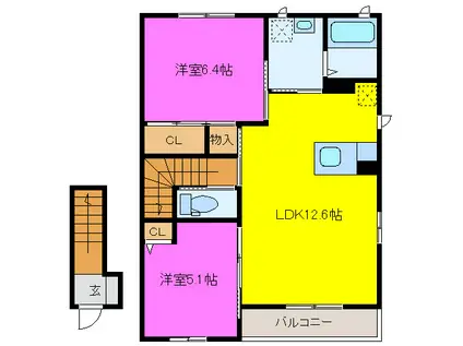 コーポソレイユIV(2LDK/2階)の間取り写真