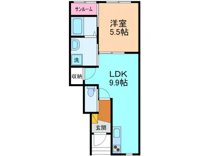 ブルーメ B棟(1LDK/1階)の間取り写真