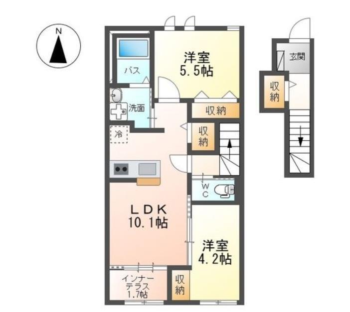 ヴァーチュアス I(2LDK/2階)の間取り写真